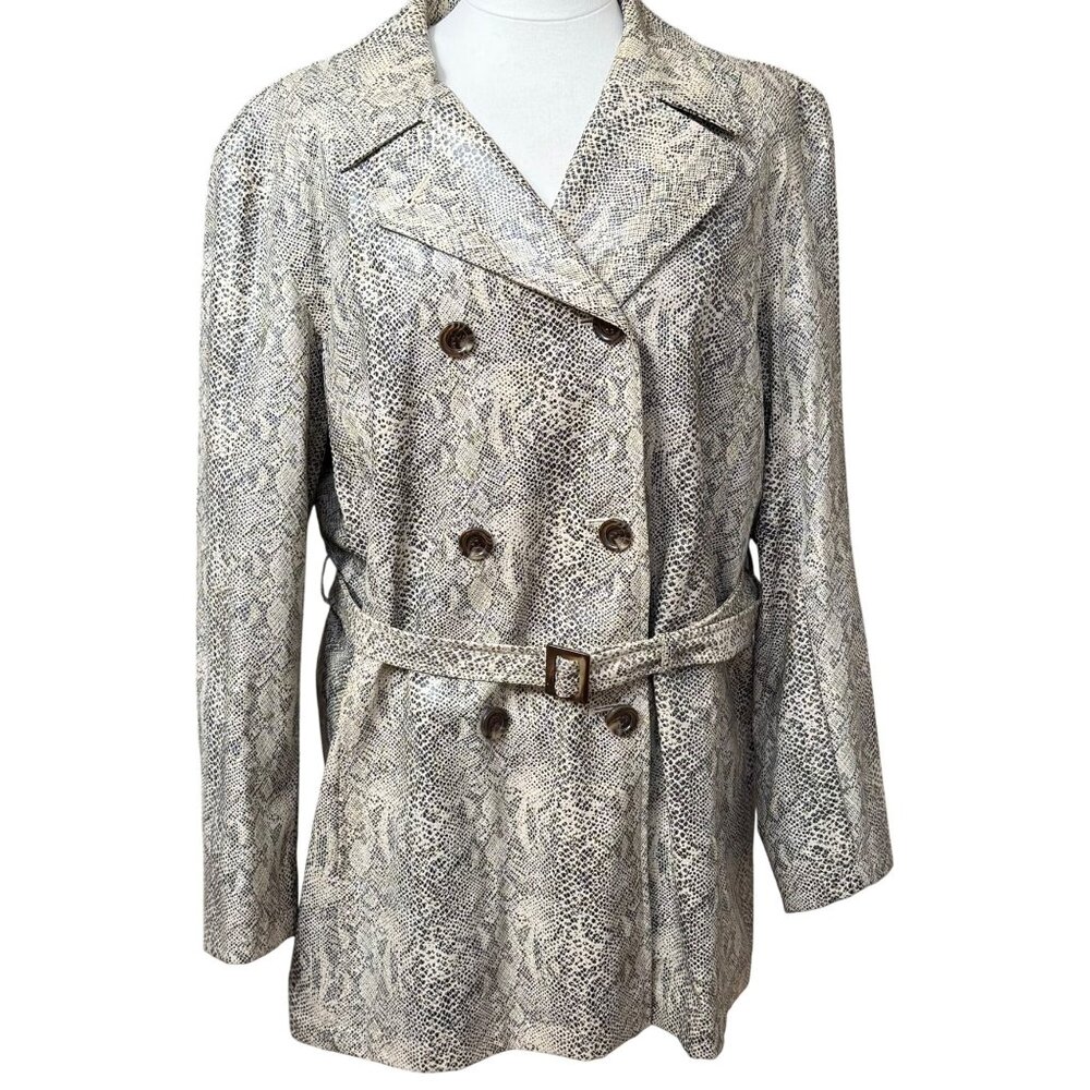 Gallery Womens Snakeskin Double‎ Breasted Faux Leather Trench Belted Coat XL